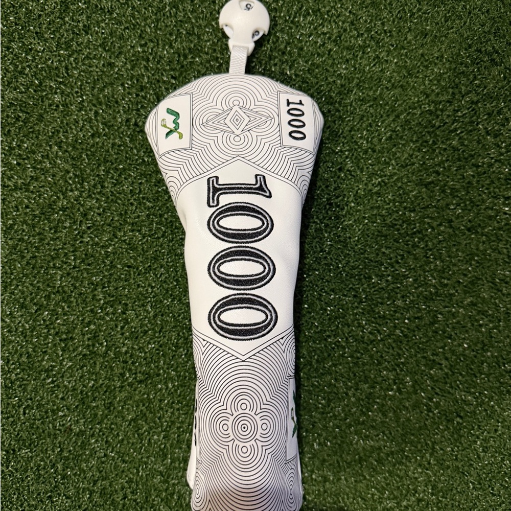 White Golf Club Headcover with Black and Green Accents
